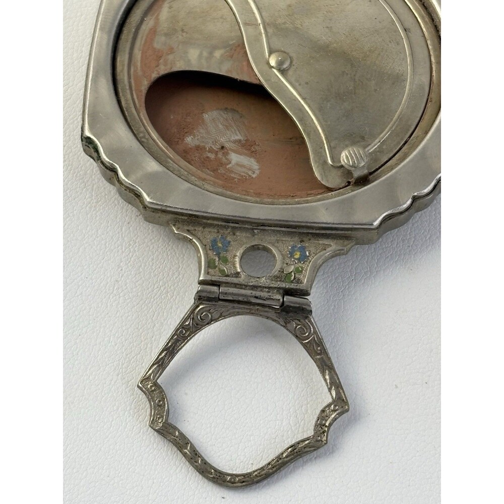 Evans 1920’s Art Deco Silver Metal Mirror Compact Guilloche Enamel With Stand - Picture 11 of 11